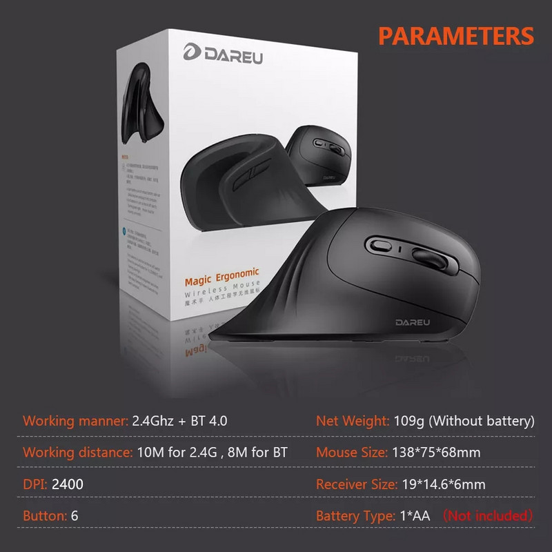 DAREU Bluetooth 2.4G Mouse fără fir silențios Mod dublu Mouse de gaming Ergonomic Mute pentru PC Macbook Laptop Gamer