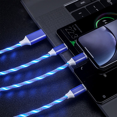 3 az 1-ben USB töltőkábel mobiltelefonhoz Micro USB C típusú töltőkábel 1,2 M okostelefon töltő LED-es streamer világító, áramló kábel