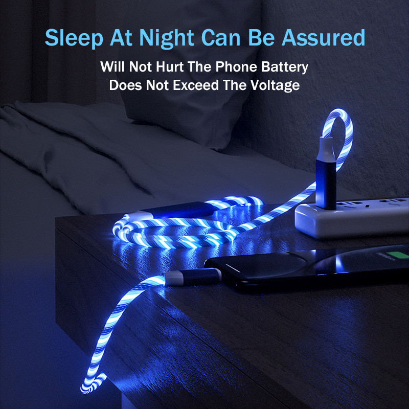 3 az 1-ben USB töltőkábel mobiltelefonhoz Micro USB C típusú töltőkábel 1,2 M okostelefon töltő LED-es streamer világító, áramló kábel