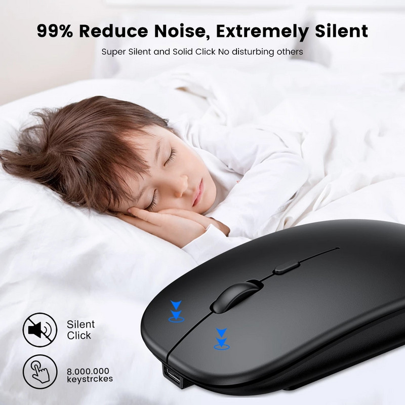 Mouse reîncărcabil optic USB nou Bluetooth fără fir Mouse optic reîncărcabil pentru computer, laptop, computer, Macbook, mouse pentru jocuri, 2,4 GHz, 1600 DPI