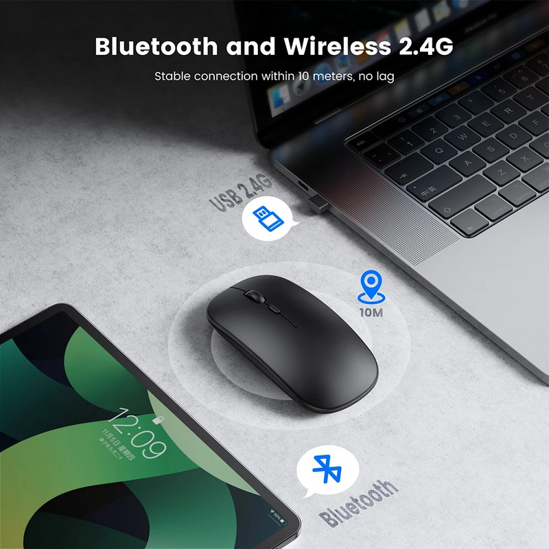 Mouse reîncărcabil optic USB nou Bluetooth fără fir Mouse optic reîncărcabil pentru computer, laptop, computer, Macbook, mouse pentru jocuri, 2,4 GHz, 1600 DPI
