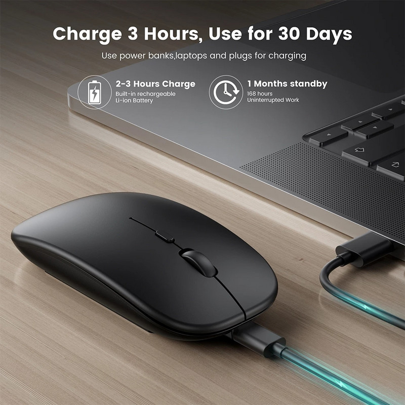 Mouse reîncărcabil optic USB nou Bluetooth fără fir Mouse optic reîncărcabil pentru computer, laptop, computer, Macbook, mouse pentru jocuri, 2,4 GHz, 1600 DPI