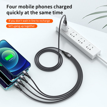 3 в 1 USB кабел Тип C Кабел за Samsung S21 Huawei Xiaomi 4in1 Кабел за iPhone 14 13 12 11 Pro Max X зарядно Micro USB кабел