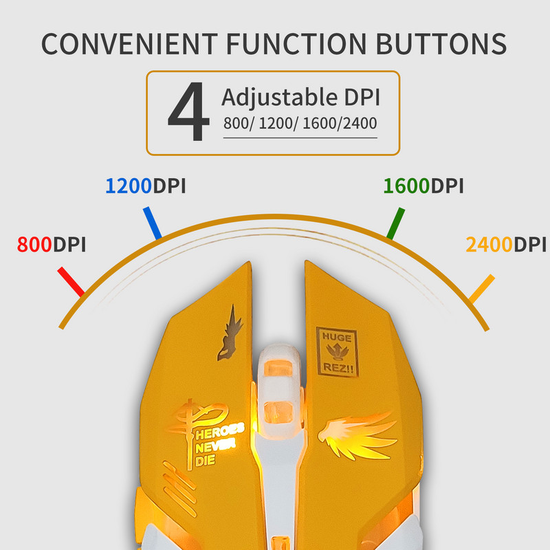Légző LED USB vezetékes optikai egér 2400 dpi PC laptop asztali számítógép 6 gombos játék egerek OW DVA overwatch Dropshippinghez