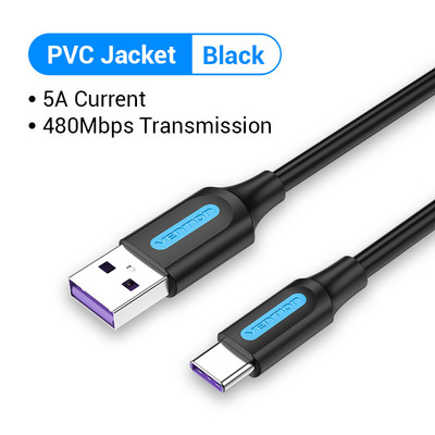 Καλώδιο Vention 5A USB Type C για Xiaomi Huawei P40 Pro Mate 30 P30 Supercharge 40W USB-C Καλώδιο φόρτισης Καλώδιο γρήγορης φόρτισης
