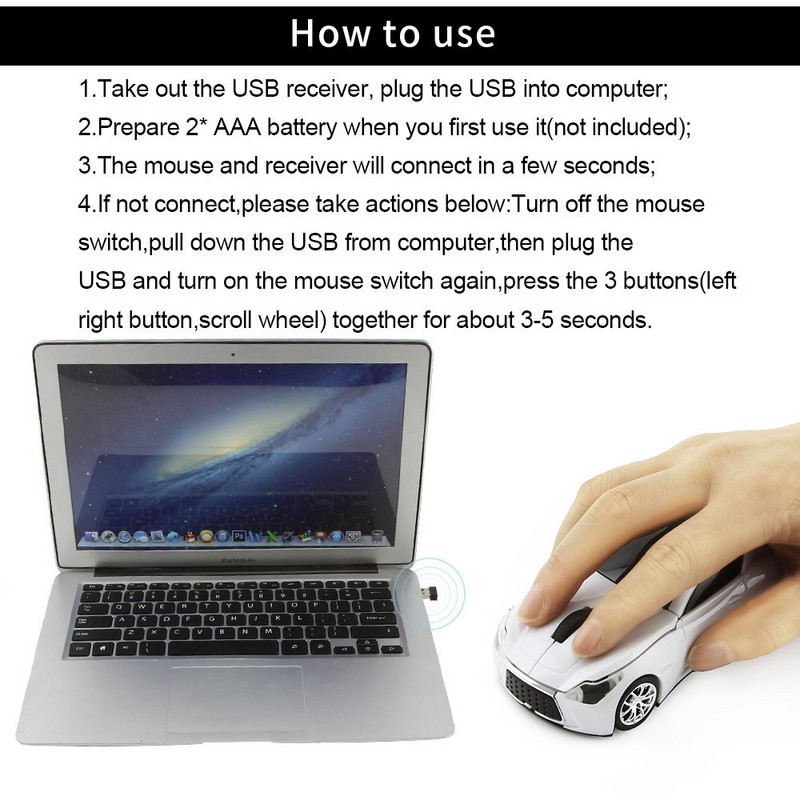 CHYI 2.4Ghz vezeték nélküli autós egér Sport autós egér 1600 DPI USB számítógépes optikai 3D egerek LED fénnyel gyermekajándék PC laptophoz
