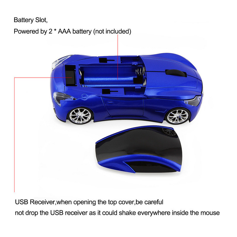 CHYI 2.4Ghz vezeték nélküli autós egér Sport autós egér 1600 DPI USB számítógépes optikai 3D egerek LED fénnyel gyermekajándék PC laptophoz