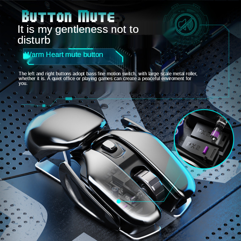 PX2 Metal 2.4G įkraunama belaidė nutildymo 1600DPI pelė 6 mygtukai, skirti kompiuteriui nešiojamasis kompiuteris žaidimams biuro namų vandeniui atspari pelė