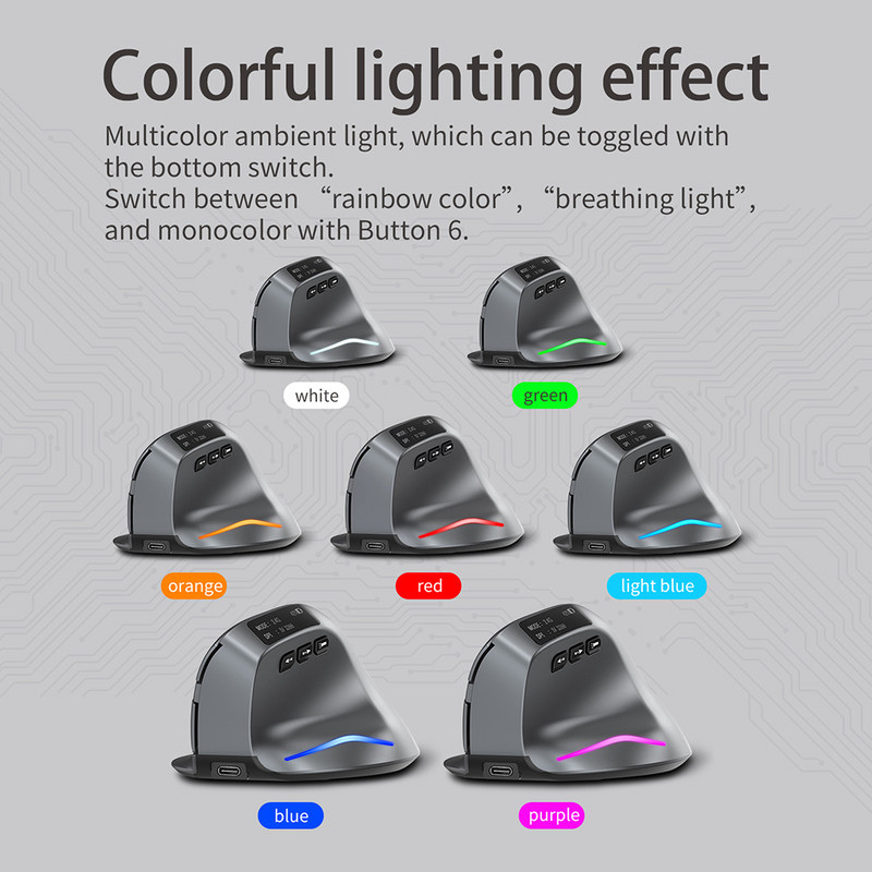 Vertikalni miš Punjivi bežični miš PC Gaming Mouse Ergonomski 3200DPI Uspravni miševi 8 tipki Laptop PC Gamer Mouse