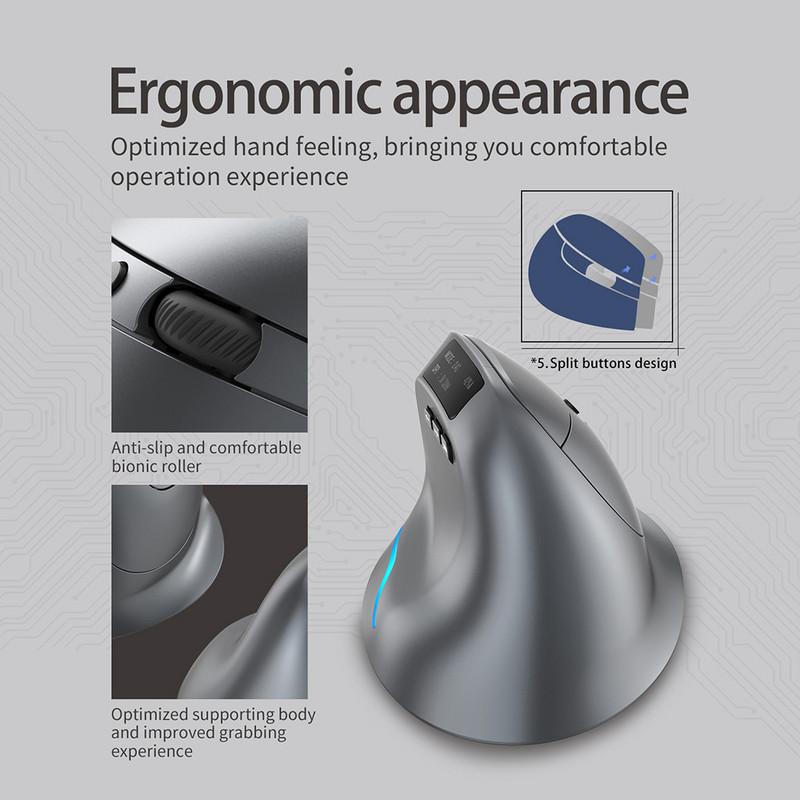 Vertikalni miš Punjivi bežični miš PC Gaming Mouse Ergonomski 3200DPI Uspravni miševi 8 tipki Laptop PC Gamer Mouse