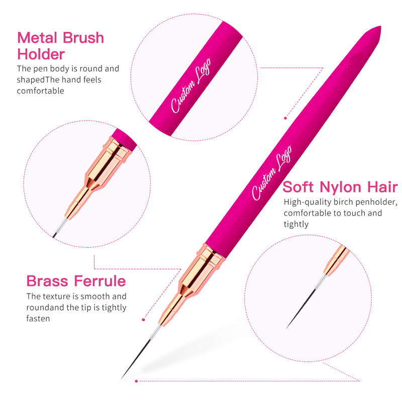Profesionalni alat za crtanje četkica za crtanje noktiju Vruće ružičasta metalna ručka Ultra tanka dugačka crta Olovka za crtanje detalja za manikuru