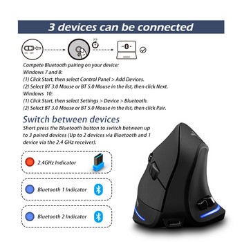 ZELOTES Bluetooth Mouse Vertical Wireless Mouse Recharge Optical RGB USB Game Mice For Windows Mac 2400 DPI 2.4G For PUBG LOL CS