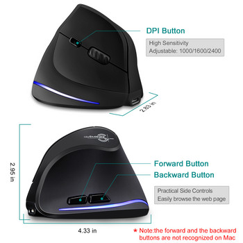 ZELOTES Bluetooth Mouse Vertical Wireless Mouse Recharge Optical RGB USB Game Mice For Windows Mac 2400 DPI 2.4G For PUBG LOL CS