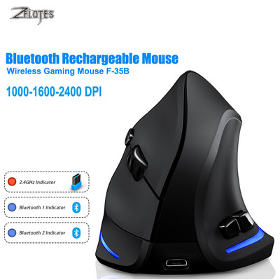 Mouse Bluetooth ZELOTES Mouse vertical fără fir Reîncărcare Optical RGB USB Mouse de joc pentru Windows Mac 2400 DPI 2.4G pentru PUBG LOL CS