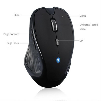 Bezvadu pele 1600DPI 6 pogas Regulējams uztvērējs Optiskā datora pele BT 5.2 Ergonomiskas peles mi pad 4