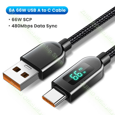 Tápellátás Kijelző USB C típusú kábel 6A Huawei PD100W 5A gyorstöltőhöz USB C-C adatkábel vezeték MacBook Pro-hoz Samsung