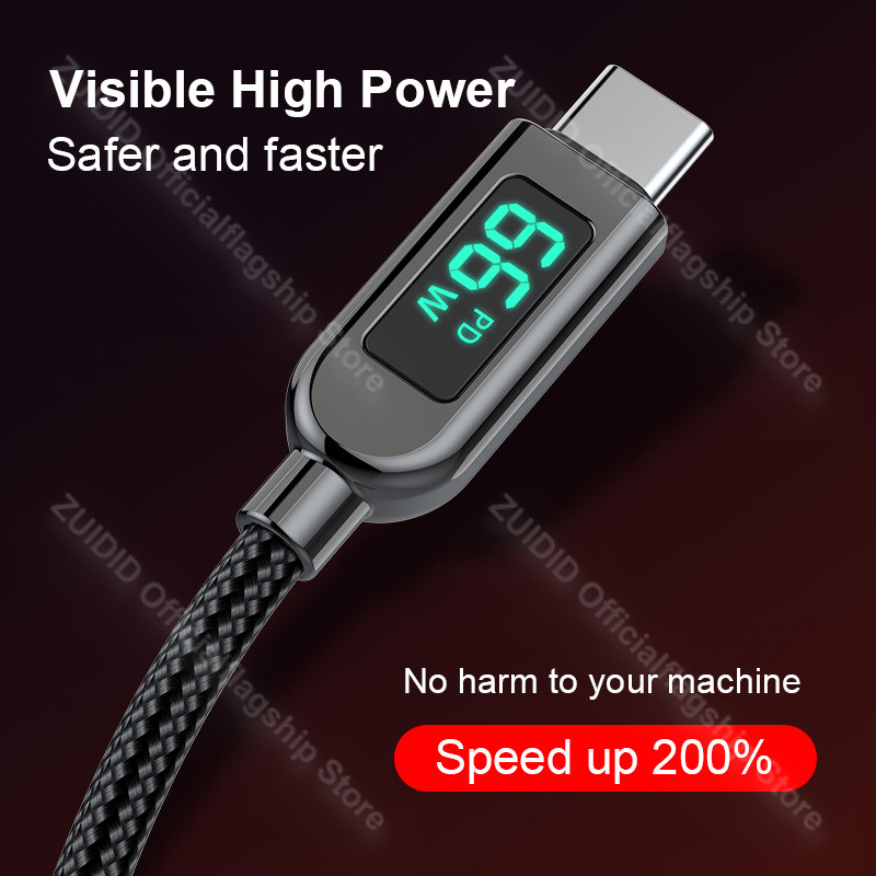 Tápellátás Kijelző USB C típusú kábel 6A Huawei PD100W 5A gyorstöltőhöz USB C-C adatkábel vezeték MacBook Pro-hoz Samsung