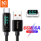 Mcdodo PD 66W USB Type C 6A ātrās uzlādes kabelis priekš Huawei Xiaomi Samsung QC Flash Charge VOOC AFC FCP digitālā displeja datu vads