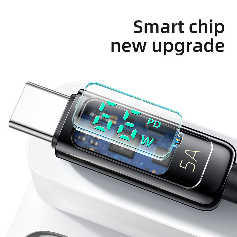 Mcdodo PD 66W USB Type C 6A ātrās uzlādes kabelis priekš Huawei Xiaomi Samsung QC Flash Charge VOOC AFC FCP digitālā displeja datu vads