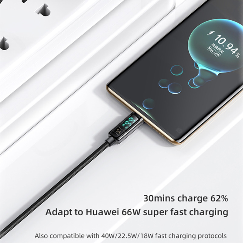 Mcdodo PD 66W USB Type C 6A ātrās uzlādes kabelis priekš Huawei Xiaomi Samsung QC Flash Charge VOOC AFC FCP digitālā displeja datu vads