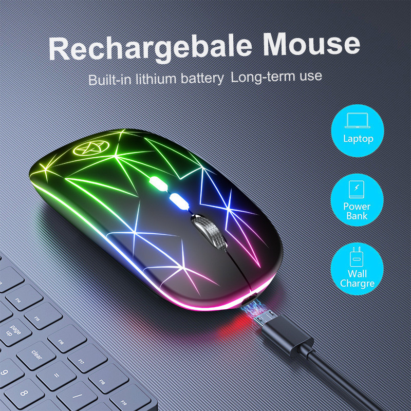 Uzlādējama RGB bezvadu pele USB 2,4 GHz dators Mause Gamer Mouse LED aizmugurgaismojums Ergonomiskas spēļu peles klusas datora klēpjdatoram