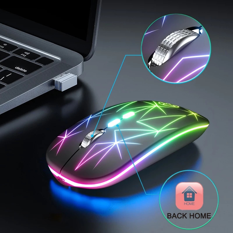 Uzlādējama RGB bezvadu pele USB 2,4 GHz dators Mause Gamer Mouse LED aizmugurgaismojums Ergonomiskas spēļu peles klusas datora klēpjdatoram