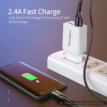 Essager LED Micro USB кабел Зарядно устройство за бързо зареждане 3M Microusb кабел за данни Кабел за мобилен телефон Android Кабел за Samsung S7 edge
