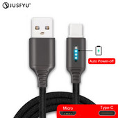 Smart Power Off 2.4A uzlādes datu kabelis Samsung iPhone Huawei automātiskās izslēgšanas aizsardzības vads ar LED mikro USB Type C
