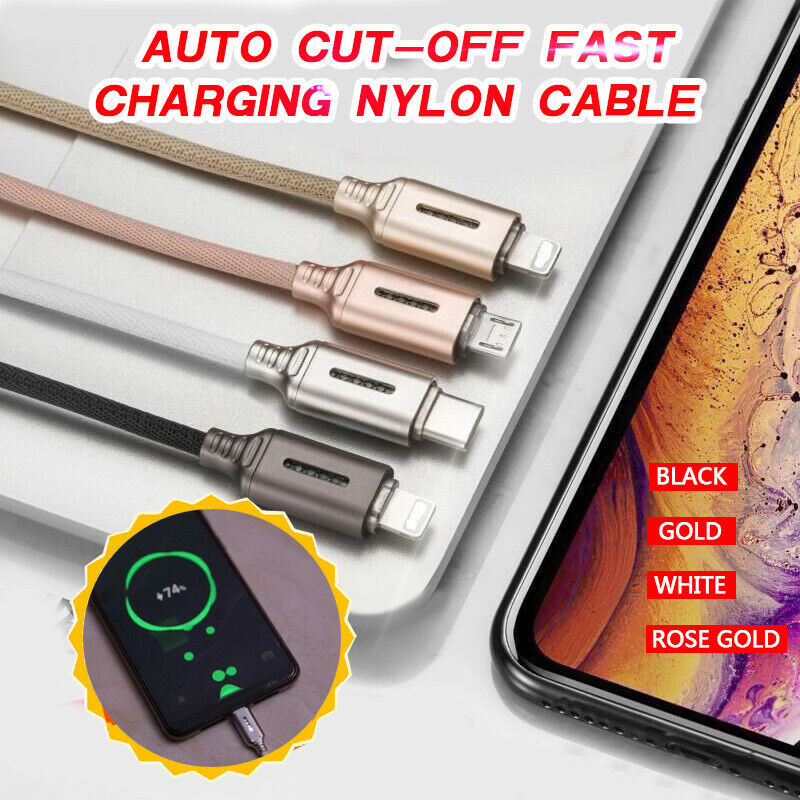 Smart Power Off 2.4A uzlādes datu kabelis Samsung iPhone Huawei automātiskās izslēgšanas aizsardzības vads ar LED mikro USB Type C