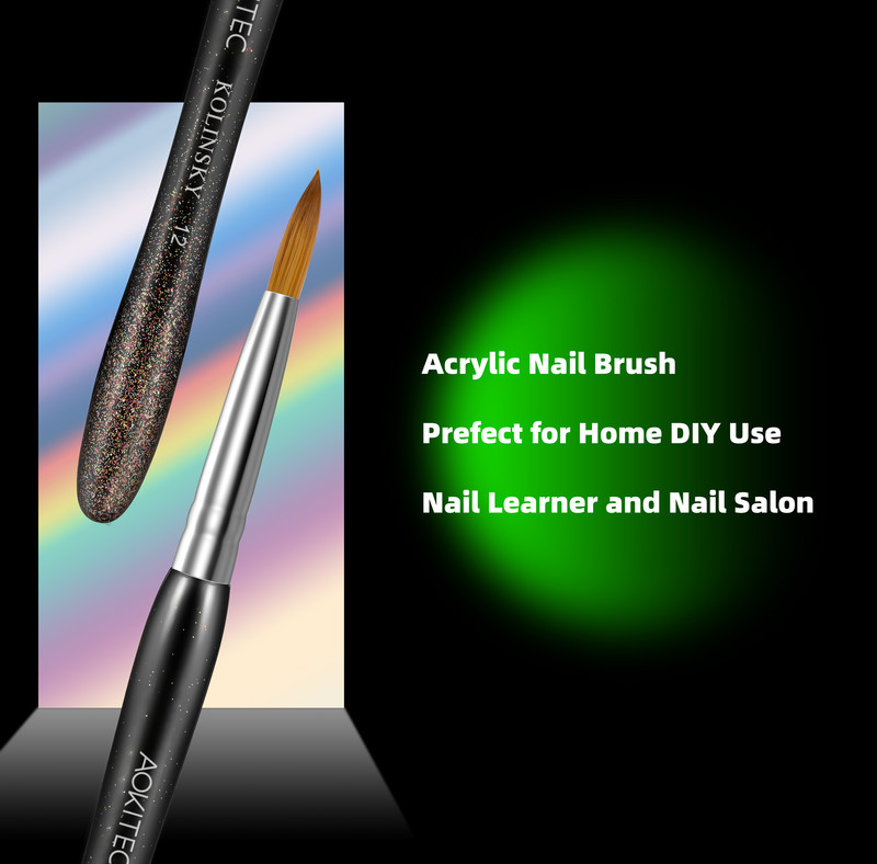 Aokitec Kolinsky akrila nagu birste 1 gab. Black Flash S-Shape Kolinsky Hair Round Nail Art Brush Manikīra instrumentam Izmērs 6-14