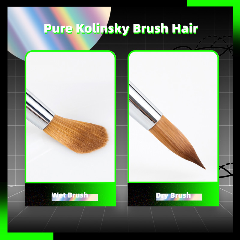 Aokitec Kolinsky akrila nagu birste 1 gab. Black Flash S-Shape Kolinsky Hair Round Nail Art Brush Manikīra instrumentam Izmērs 6-14