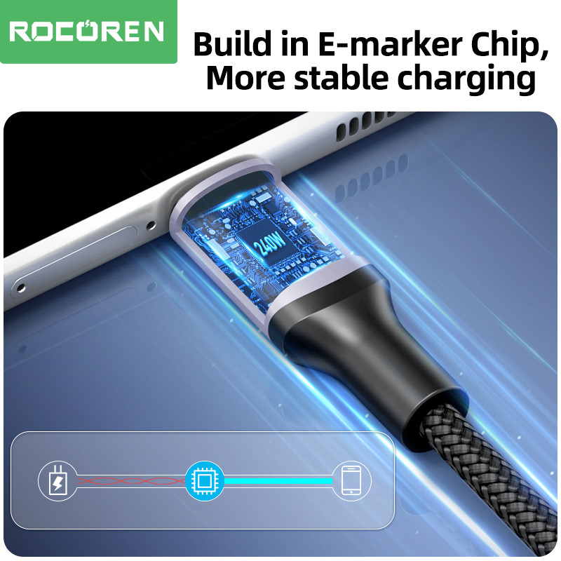 Rocoren 240W USB C σε USB τύπου C Καλώδιο PD 3.1 100W Καλώδιο ταχείας φόρτισης για φορητό υπολογιστή MacBook Pro Xiaomi 48V 5A Καλώδιο 2m