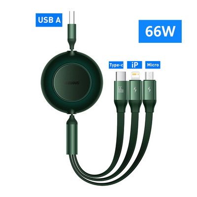 Baseus Αναδιπλούμενο καλώδιο φόρτισης 100W/66W 3 σε 1 USB για Macbook Καλώδιο φόρτισης καλωδίου USB Type C Samsung Xiaomi για iPhone 14