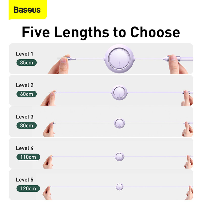 Baseus Αναδιπλούμενο καλώδιο φόρτισης 100W/66W 3 σε 1 USB για Macbook Καλώδιο φόρτισης καλωδίου USB Type C Samsung Xiaomi για iPhone 14