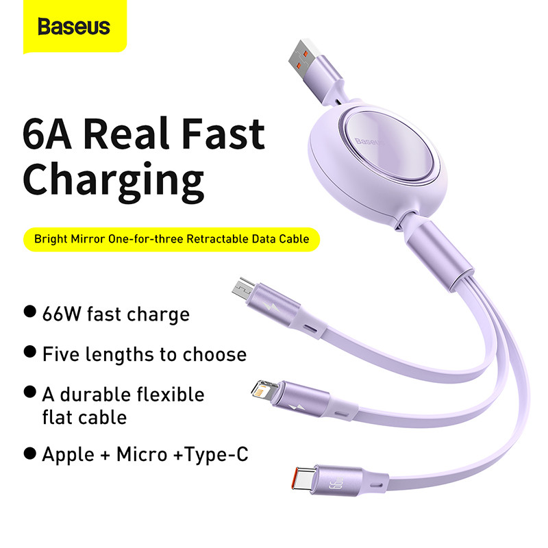 Baseus Αναδιπλούμενο καλώδιο φόρτισης 100W/66W 3 σε 1 USB για Macbook Καλώδιο φόρτισης καλωδίου USB Type C Samsung Xiaomi για iPhone 14