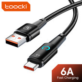 Καλώδιο δεδομένων Toocki 6A USB Type C για iPhone 14 Samsung Xiaomi OPPO Led Fast Charging Charger USB Micro Type C Καλώδιο γρήγορης φόρτισης