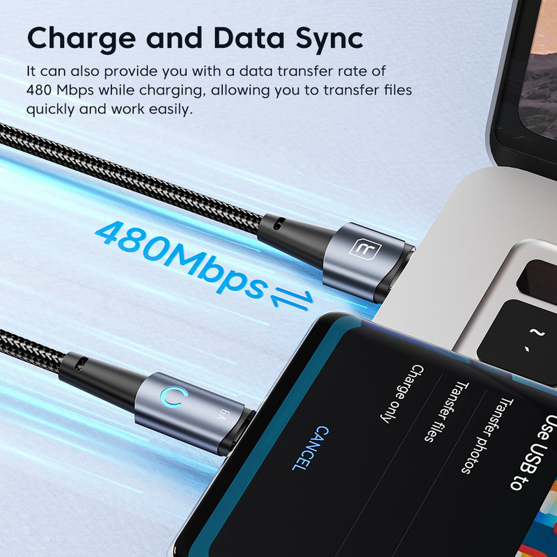 Καλώδιο δεδομένων Toocki 6A USB Type C για iPhone 14 Samsung Xiaomi OPPO Led Fast Charging Charger USB Micro Type C Καλώδιο γρήγορης φόρτισης