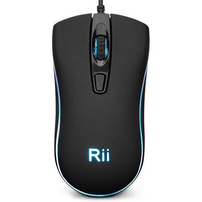 Rii RM105 vezetékes egér, számítógépes egér RGB háttérvilágítással, 2400 DPI szintek, kényelmes USB vezetékes egerek támogatása Windows PC, laptop, asztali számítógép