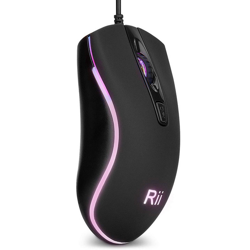 Rii RM105 vezetékes egér, számítógépes egér RGB háttérvilágítással, 2400 DPI szintek, kényelmes USB vezetékes egerek támogatása Windows PC, laptop, asztali számítógép
