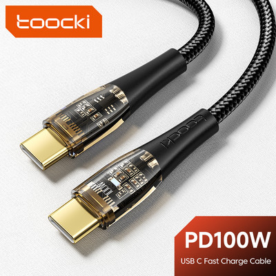 Toocki USB C to USB Type C kaabel läbipaistev kiirlaadimine 100 W PD kiirlaadimisjuhe Samsung Xiaomi POCO MacBooki kaablitele