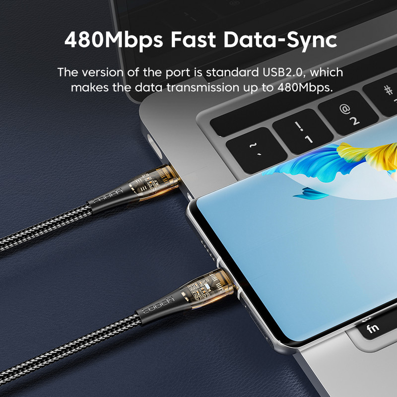 Toocki USB C na USB tip C kabel prozirni Quick Charge 100W PD kabel za brzo punjenje, žica za Samsung Xiaomi POCO MacBook kabele