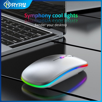 RYRA Безжична Bluetooth мишка с USB акумулаторна RGB LED подсветка Ергономична игрална мишка 1600DPI за лаптоп компютър