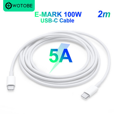 USB-C kaabel 2m 5A E-MARK 100W kiirlaadimine Kohaldatav MacBooki ja 29W 30W 45W 61W 65W 87W liidesega Thunderbolt 3 sülearvuti jaoks