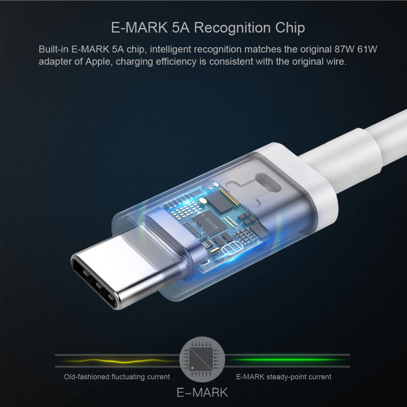 Καλώδιο USB-C 2m 5A E-MARK 100W γρήγορη φόρτιση Ισχύει για MacBook και φορητό υπολογιστή διασύνδεσης 29W 30W 45W 61W 65W 87W Thunderbolt 3