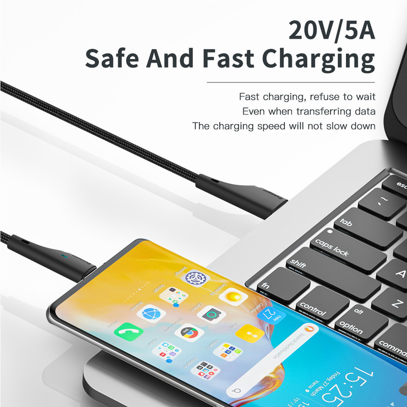 Essager PD100W 60W USB C σε καλώδιο καλώδιο USB τύπου C Καλώδιο γρήγορου φορτιστή για Xiaomi POCOX3 MacBook iPad Samsung Huawei Φόρτιση τηλεφώνου