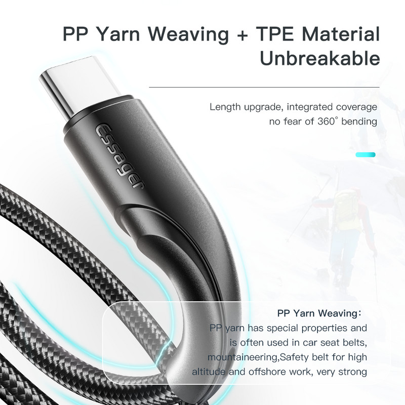 Essager PD100W 60W USB C σε καλώδιο καλώδιο USB τύπου C Καλώδιο γρήγορου φορτιστή για Xiaomi POCOX3 MacBook iPad Samsung Huawei Φόρτιση τηλεφώνου