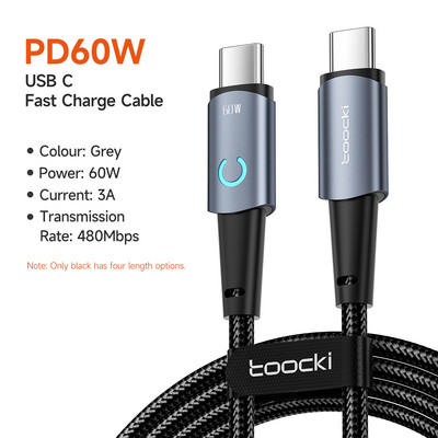 Καλώδιο Toocki USB PD 100W Τύπος C έως Τύπος C Καλώδιο γρήγορης φόρτισης για Xiaomi POCO Samsung MacBook iPad 6A USB C σε USB C cabo