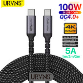 Καλώδιο URVNS USB C σε Type C 100W 5A PD USB3.1 Καλώδιο 2 Γρήγορο USB-C για MacBook Pro Xiaomi Samsung S21 Note20 PD3.0 QC 4.0