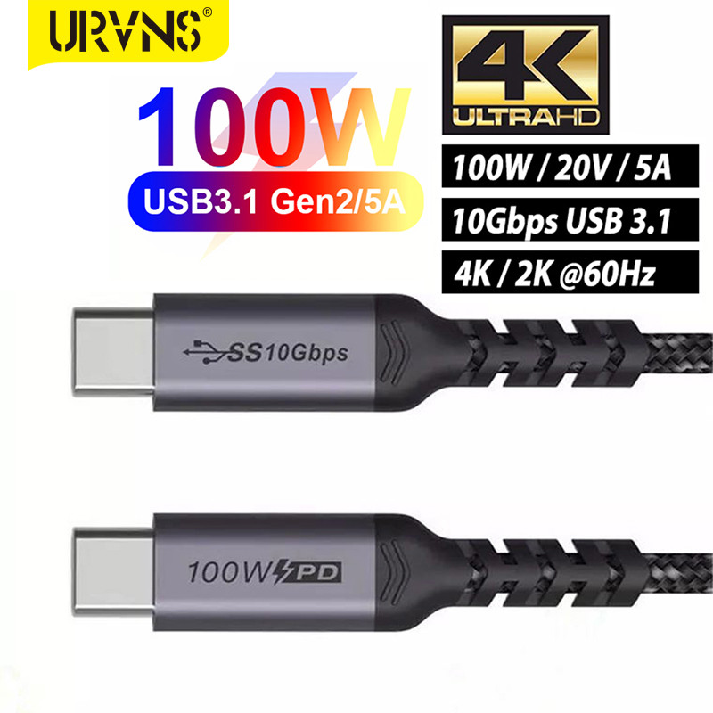 Καλώδιο URVNS USB C σε Type C 100W 5A PD USB3.1 Καλώδιο 2 Γρήγορο USB-C για MacBook Pro Xiaomi Samsung S21 Note20 PD3.0 QC 4.0