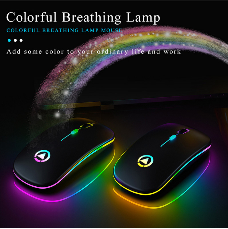 Bezvadu pele Silent Mouse 1600 DPI Ergonomiska Mause Beztrokšņa datora peles izslēgšana Krāsaina mirdzoša biroja pele Uzlādējama/akumulators